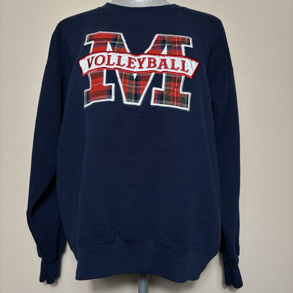 Vintage Lee Volleyball Sweatshirt XL Letter Plaid Appliqué Heavyweight Blue 90s